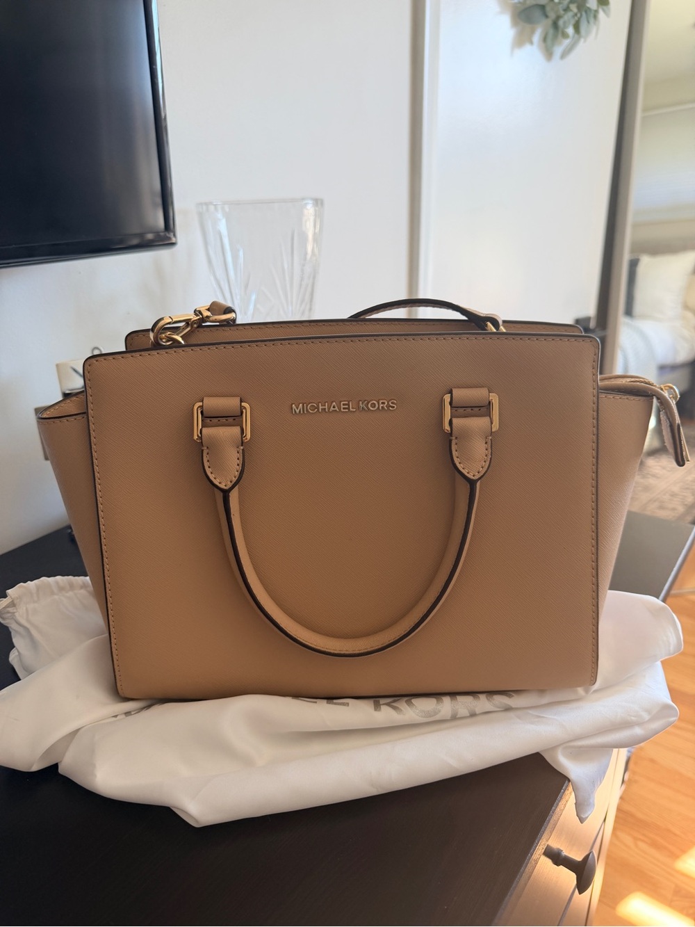 Michael Kors Tan Leather Satchel with Gold Hardware